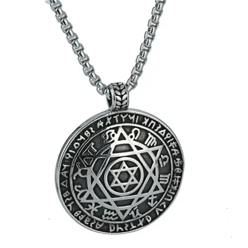 NTM2141 Hexagram Pendant Men's Necklace Stainless Steel Circle Tag with Star Charm