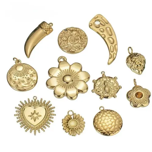 NTM3936 14K Gold Bee Heart Flower Pendant Stainless Steel Necklace Accessory