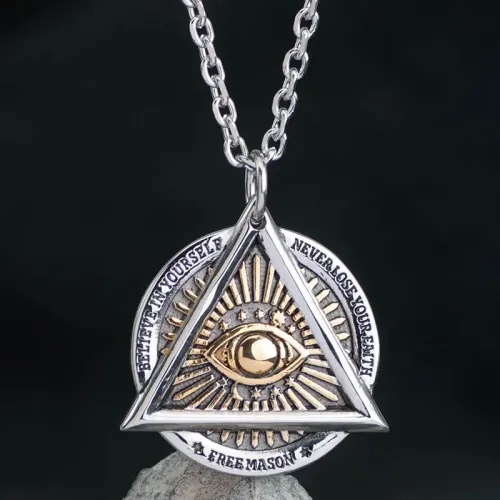 NTM3274 Freemason Evil Eye Pendant Necklace for Men Stainless Steel Sweater Chain Customizable