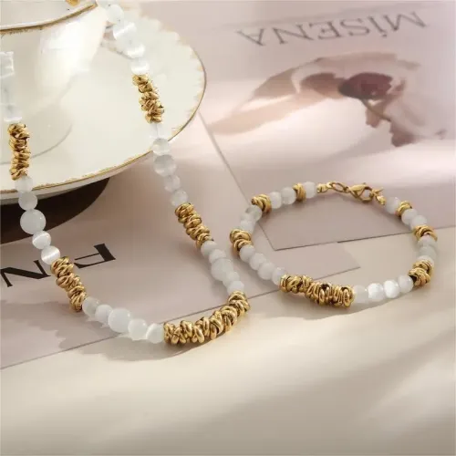 NTM2678 Bohemian opal Beaded Choker Bracelet Set Stainless Steel Jewelry for Women