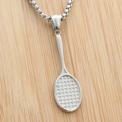 NTM1905 Badminton Racket Pendant Punk Stainless Steel Necklace for Women