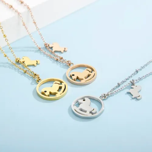 NTM2772 Cartoon Animal Hollowed Out Pony Pendant Stainless Steel Necklace for Women Cute Jewelry