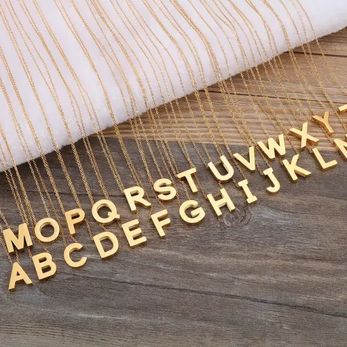 NTM2515 Women's Stainless Steel Pendant Necklace 26 Uppercase English Letter Options