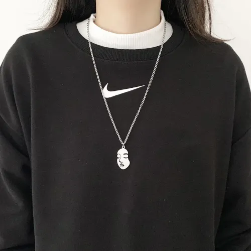 NTM3956 Stainless Steel Hip Hop Face Pendant Necklace Unisex Sweater Chain for Couples