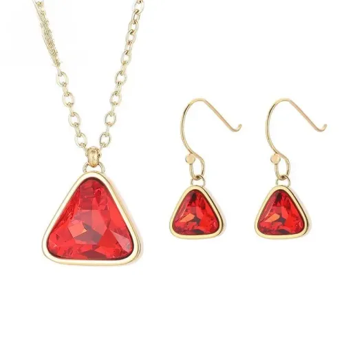 NTM2641 Triangle Necklace Earrings Set with Colored Crystals Stainless Steel Jewelry for Women