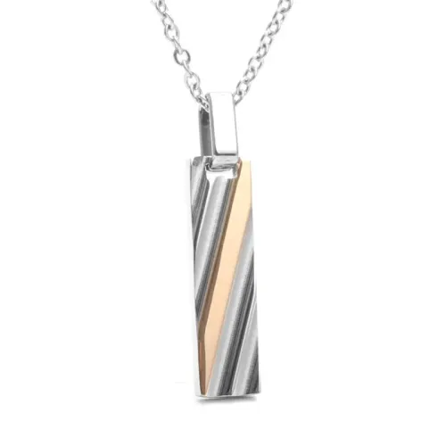 NTM2022 Couple's Rectangle Pendant Stainless Steel Long Bar Necklace for Lovers