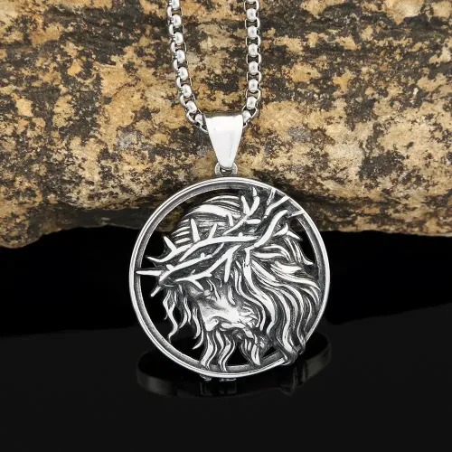 NTM977 Men's Punk Greek Jesus Stainless Steel Necklace Pendant