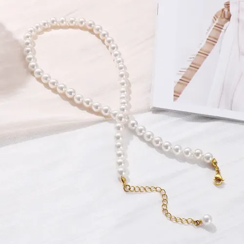 NTM2579 Stainless Steel Short Clavicle Chain with Pearls Layered Necklace for Women
