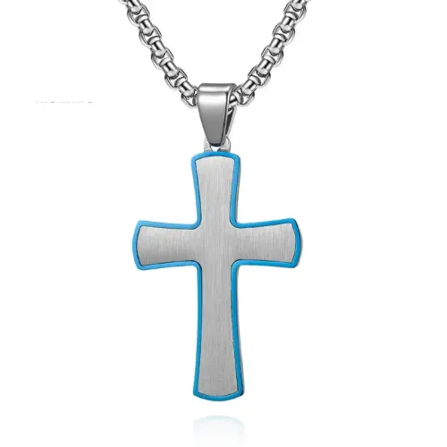 NTM1086 Minimalist Sandblast Pendant Stainless Steel Cross Necklace for Men