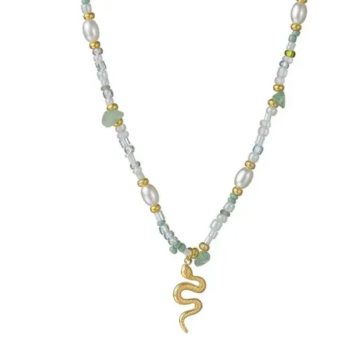 NTM3551 18K Gold Plated Stainless Steel Serpentine Bead Necklace Modern Chinese Style Jewelry for Women