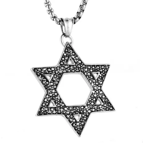 NTM2148 Punk Hip Hop Star of David Pendant Necklace for Women Stainless Steel Hexagram Charm