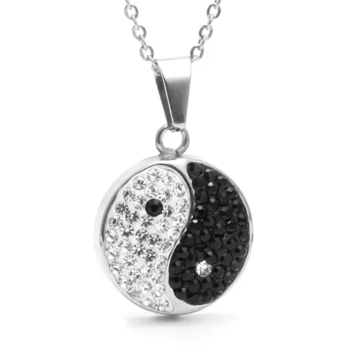 NTM2047 Full Diamond Circle Pendant Stainless Steel Yin Yang Bagua Necklace for Women
