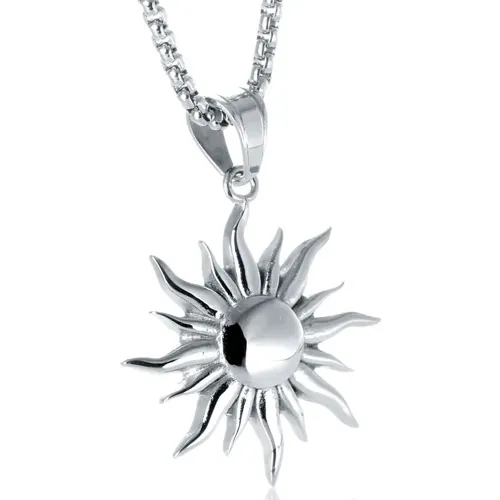 NTM2271 Sun Pendant Necklace for Men Stainless Steel Solar Charm Jewelry