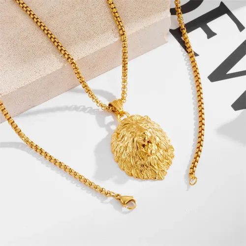 NTM2365 Lion Head Pendant Necklace for Men Durable Stainless Steel Lion Necklace