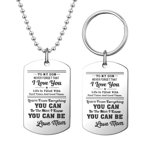 NTM3995 To My Son I Love You Heartfelt Keychain Necklace Set Family Bonding Keepsake