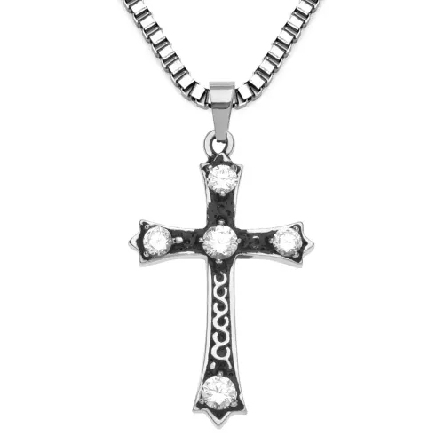 NTM2326 Crystal Cross Pendant Necklace Women's Stainless Steel Diamond Encrusted Charm