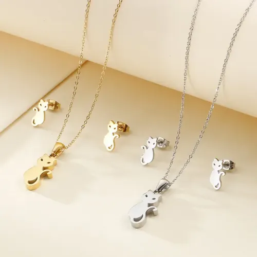 NTM2495 Cute Stainless Steel Cat Necklace Charming Pet Kitty Jewelry for Cat Lovers
