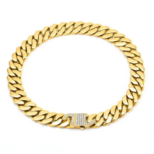 NTM3153 Thick Cuban Link Chain Necklace Bracelet Set in Stainless Steel for Men