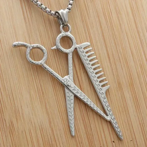 NTM1935 Scissor Comb Pendant Punk Stainless Steel Hairdresser Necklace