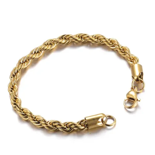 NTM3252 Gold Plated Stainless Steel Twisted Chain Bracelet for Men Necklace for Women