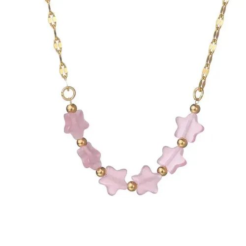 NTM3598 18K Gold Plated Stainless Steel Cat Eye Star Bead Necklace for Women Dopamine Jewelry