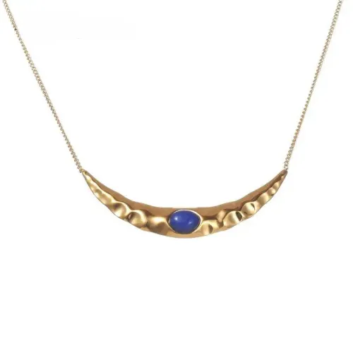 NTM3419 Crescent Moon Pendant Necklace for Women Pleated Design Sweater Chain Jewelry