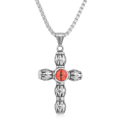 NTM1357 Cross Eye Pendant Necklace Punk Stainless Steel Eye Charm Jewelry