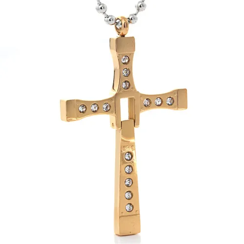 NTM2301 Fast Furious Inspired 60MM Diamond Cross Pendant Men's Stainless Steel Necklace