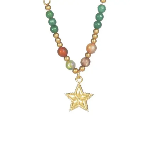 NTM3498 Bohemian Star Beaded Necklace for Women Colorful Bead Pendant Jewelry