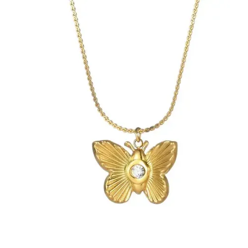 NTM3657 Stainless Steel Butterfly Necklace with Cubic Zirconia Elegant Collarbone Chain for Women