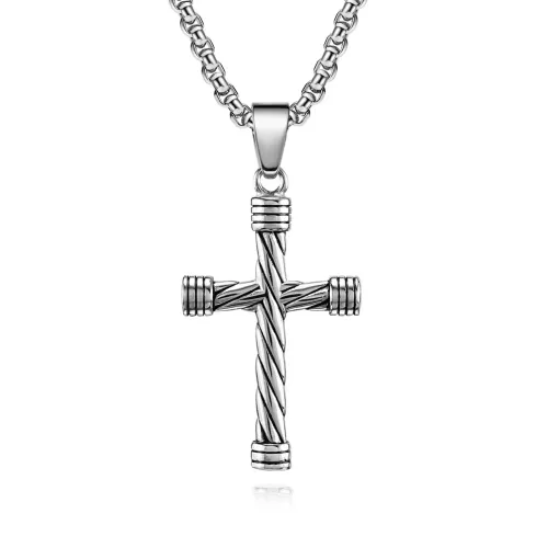 NTM1241 Custom Twisted Rope Cross Pendant Hip Hop Men's Stainless Steel Necklace