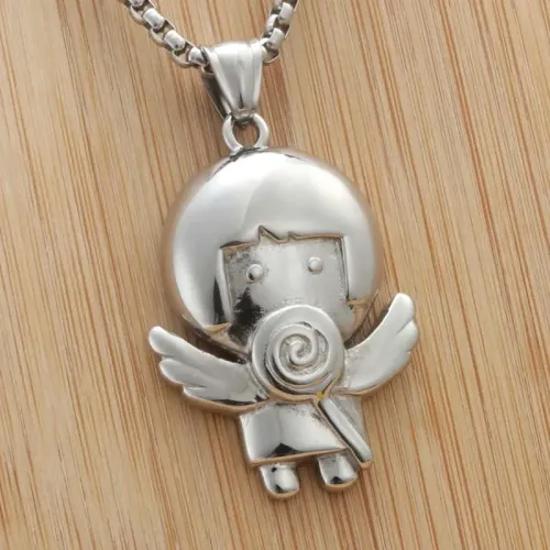 NTM1969 Cartoon Girl Pendant Punk Angel Lollipop Necklace for Women in Stainless Steel