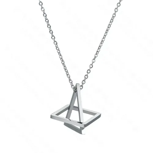 NTM3941 Geometric 3D Triangle Square Pendant Necklace for Women Modern Chic Accessory