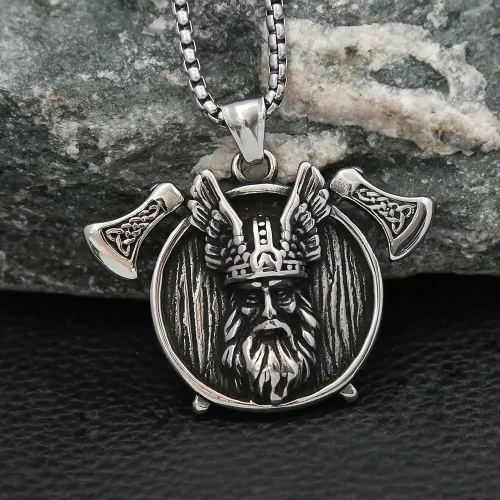 NTM903 Nordic Viking Double Axe Pendant Necklace Men's Stainless Steel Accessory