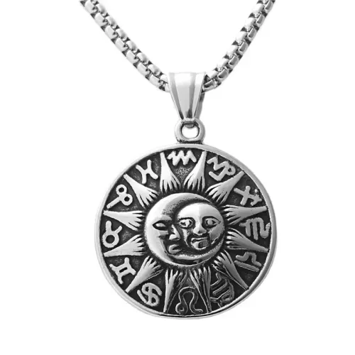 NTM1628 Sun and Moon God Pendant Punk Stainless Steel Solar Amulet Necklace