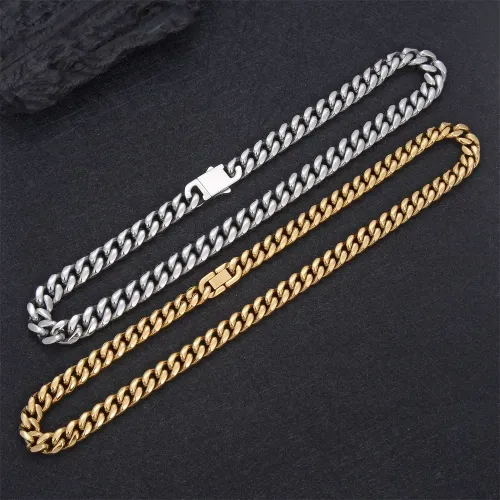 NTM2378 Gold Plated Hip Hop Cuban Chain Men's Stainless Steel Necklace with Polished Finish