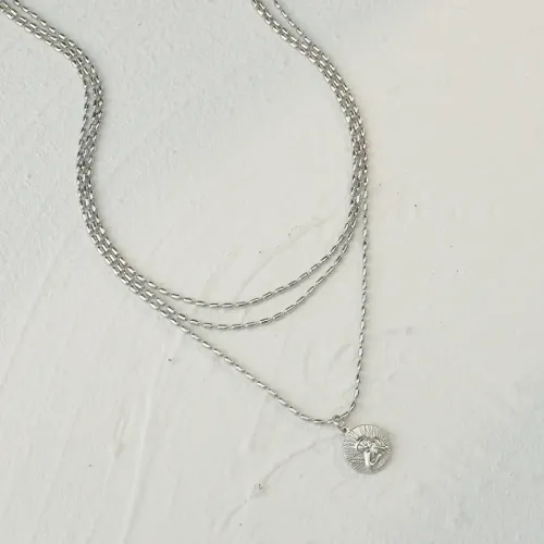 NTM3609 Triple Layer Cupid Medallion Bead Chain Necklace Stainless Steel for Women