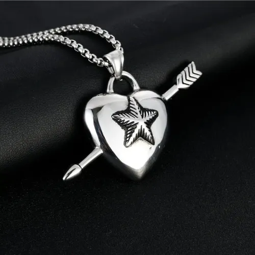 NTM2167 Sword Through Heart Pendant Stainless Steel Star Heart Lock Necklace