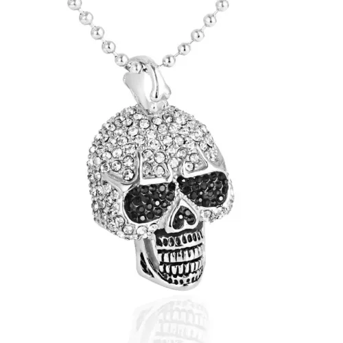 NTM2112 Full Diamond Skull Pendant Necklace Punk Stainless Steel Bling Charm