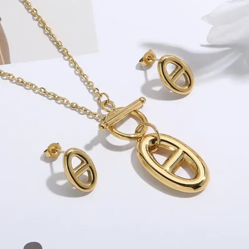 NTM3094 18K Real Gold Plated Stainless Steel Pig Nose Pendant Earrings Set S OT Clasp Jewelry for Women