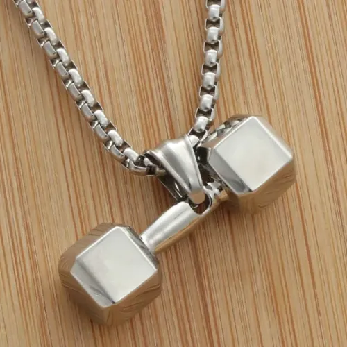 NTM1945 Dumbbell Pendant Women's Punk Stainless Steel Fitness Necklace
