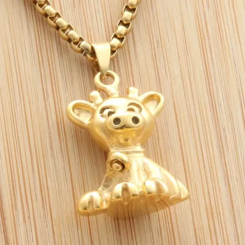 NTM1940 Bear Pendant Punk Style Teddy Bear Stainless Steel Necklace
