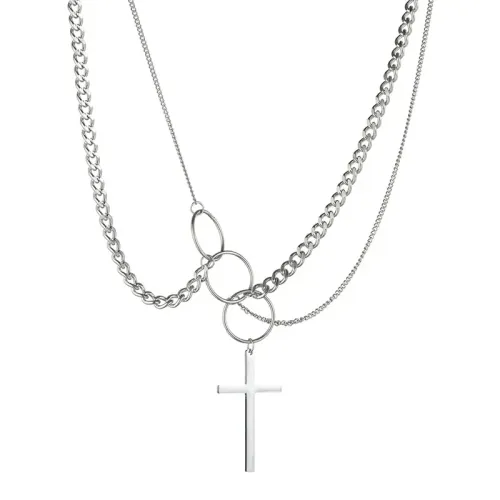 NTM3665 Stainless Steel Interlocked Chain Cross Pendant Necklace for Women Timeless Jewelry