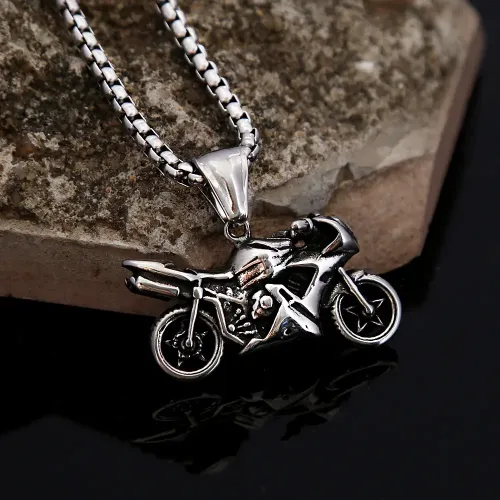 NTM931 Stainless Steel Necklace, Motorcycle Pendant, Biker Jewelry, Unisex Sweater Chain, Fashion Neck Chain