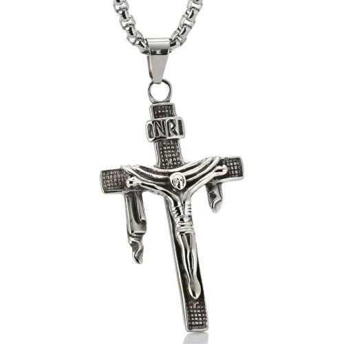 NTM2285 Cross Pendant Necklace Unisex Stainless Steel Crucifix Jewelry #212898