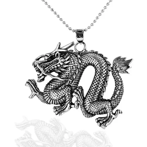 NTM1333 Zodiac Dragon Necklace for Men Oversized Stainless Steel Dragon Pendant Accessory