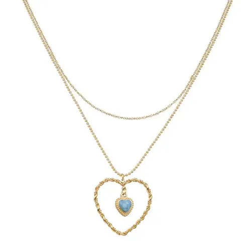 NTM3425 14K Gold Irregular Twisted Heart Pendant Necklace for Women Stainless Steel Sweater Chain Jewelry