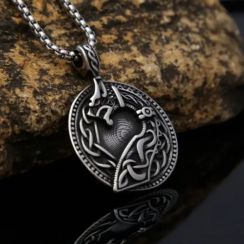 NTM902 Nordic Viking Wolf Head Pendant Men's Stainless Steel Necklace