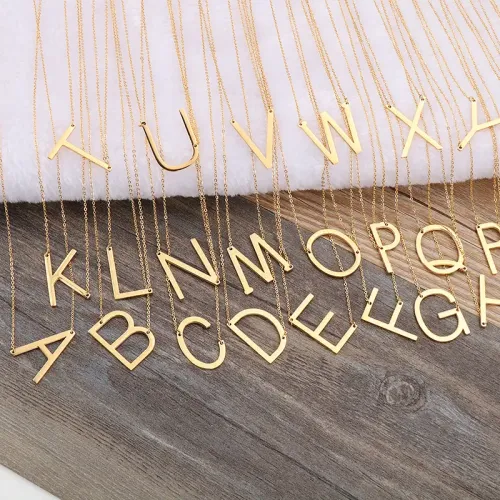 NTM2569 Stainless Steel Alphabet Necklace 26 Letter Pendants for Women's Jewelry