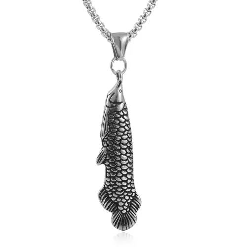NTM1429 Golden Arowana Fish Pendant Punk Necklace Stainless Steel Dragon Fish Charm